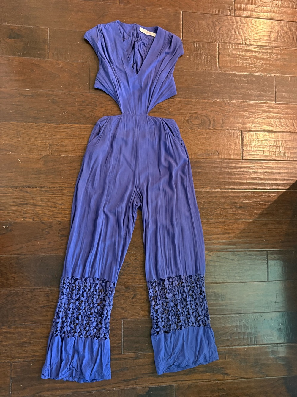 Shore Road by Pooja Blue Cutout Jumpsuit Small Crochet Lace Wide Leg Boho